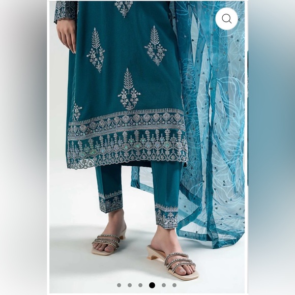 M. BASICS By MARIA. B. Elegant Teal Embroidered Suit - Picture 4 of 16